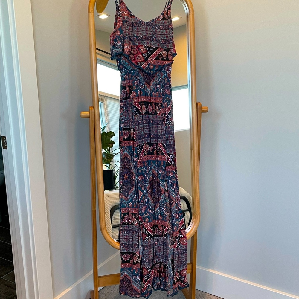 American Eagle colorful detailed bohemian maxi dress with double slit